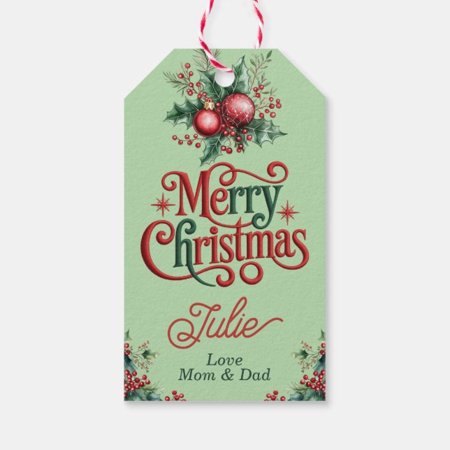 Pastellgröna glada jul presentkort presentetikett (Baksidan)