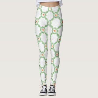 Pastellgröna och orangea blommiga blad Mönster Leg Leggings
