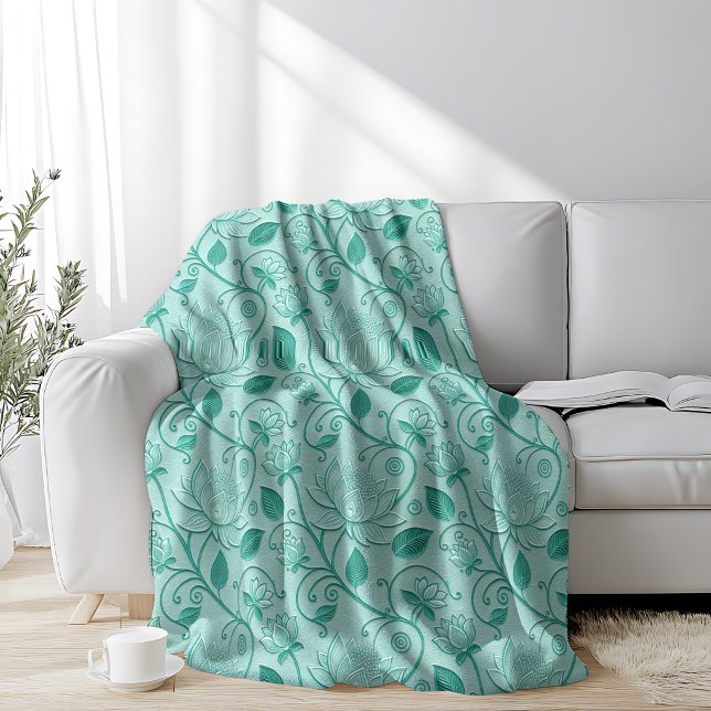 Pastellgröna toner Lotus Präglad look Fleecefilt (Skapare uppladdad)