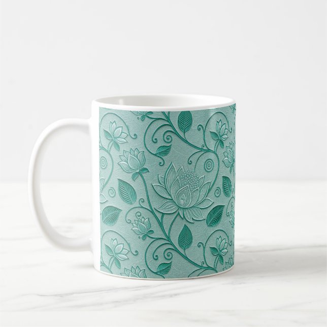 Pastellgröna toner Lotus Präglad look Kaffemugg (Vänster)