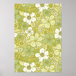 PastellGrönt och Gult Flower Mönster Poster