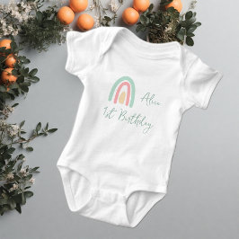 Pastellgruva för mint gult 1:a födelsedag party t shirt