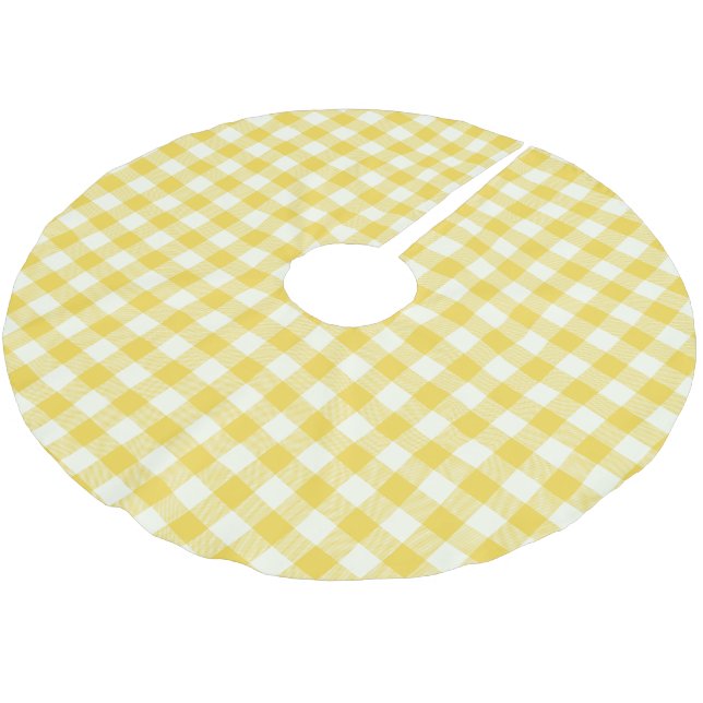 Pastellgul Gingham Buffalo Check Rutig Mönster  Julgransmatta Borstad Polyester (Vinklad)