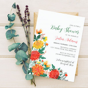 Pastellgul vår-dahlia-blomma Bebis-fest Inbjudningar