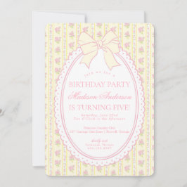 Pastellgul Vintage Fancy Blommig Födelsedagsfest Inbjudningar