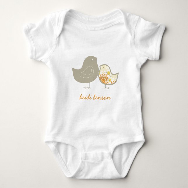 Pastellgul Whimsical Damask Kycklingar Neutral Beb Tee Shirt (Framsida)