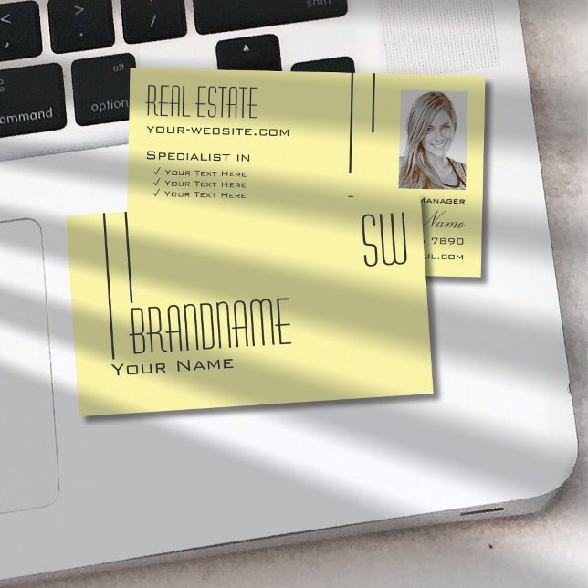 PastellGult med monogram och fotomodern Visitkort (Skapare uppladdad)