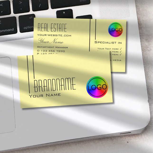 PastellGult med oformaterad Logotyp Professionell  Visitkort (Skapare uppladdad)