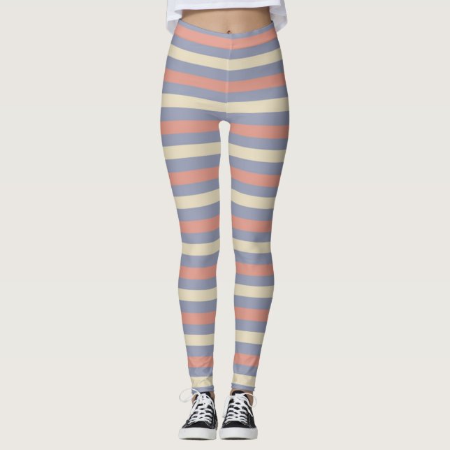 Pastellgult, orange och blått rand leggings (Framsida)