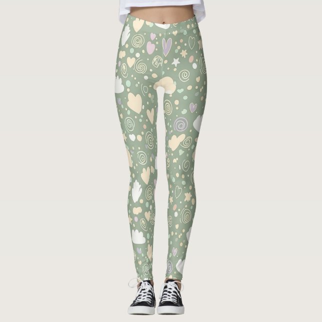 Pastellhjärtan & Moln Akvarell Dröm (4) Leggings (Framsida)