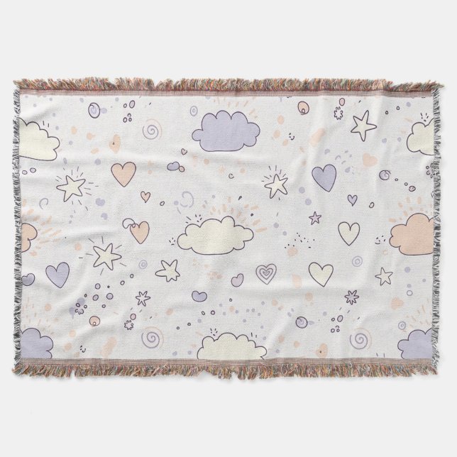 Pastellhjärtan & Moln Akvarell Dröm (7) Filt (Framsidan)