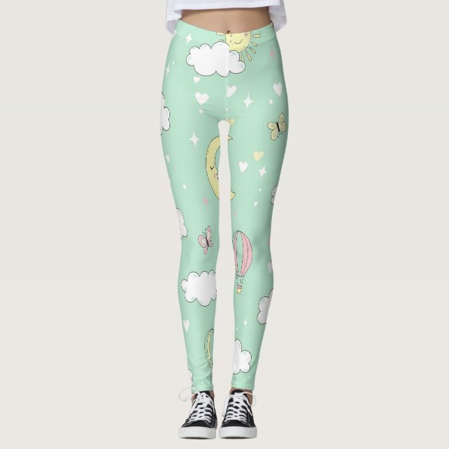 Pastellhjärtan & Moln Akvarelldröm (11) Leggings (Framsida)