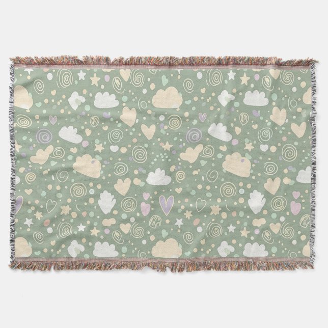 Pastellhjärtan & Moln Akvarelldröm (4) Filt (Framsidan)