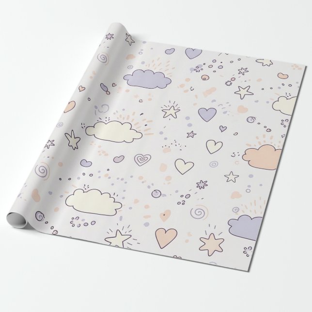 Pastellhjärtan & Moln Akvarelldröm (7) Presentpapper (Utrullad)