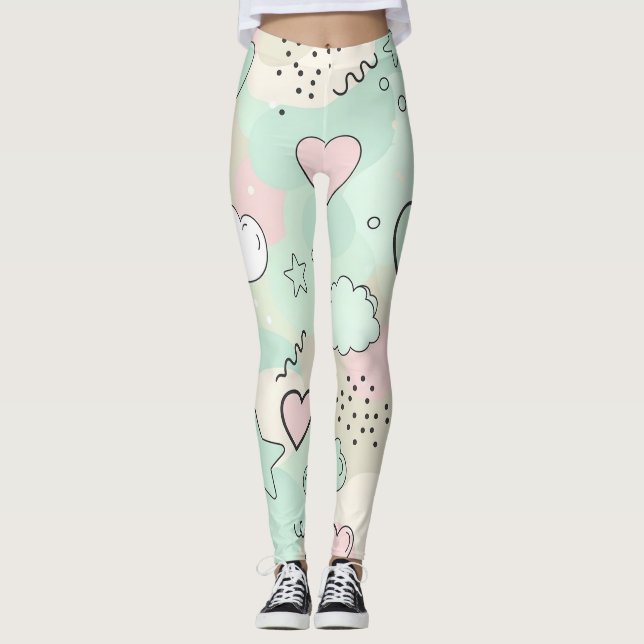 Pastellhjärtan & Moln Akvarelldröm (9) Leggings (Framsida)