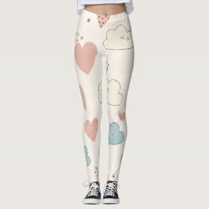 Pastellhjärtan & Moln Vattenfärgdröm (10) Leggings