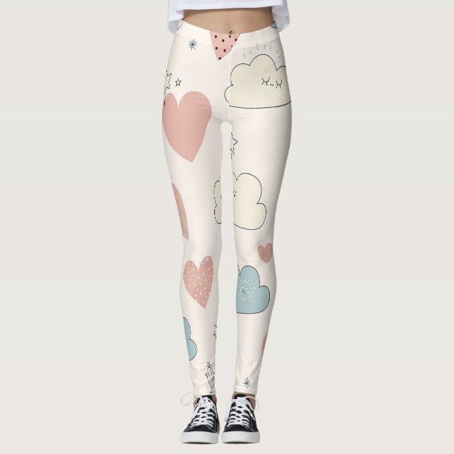 Pastellhjärtan & Moln Vattenfärgdröm (10) Leggings (Framsida)