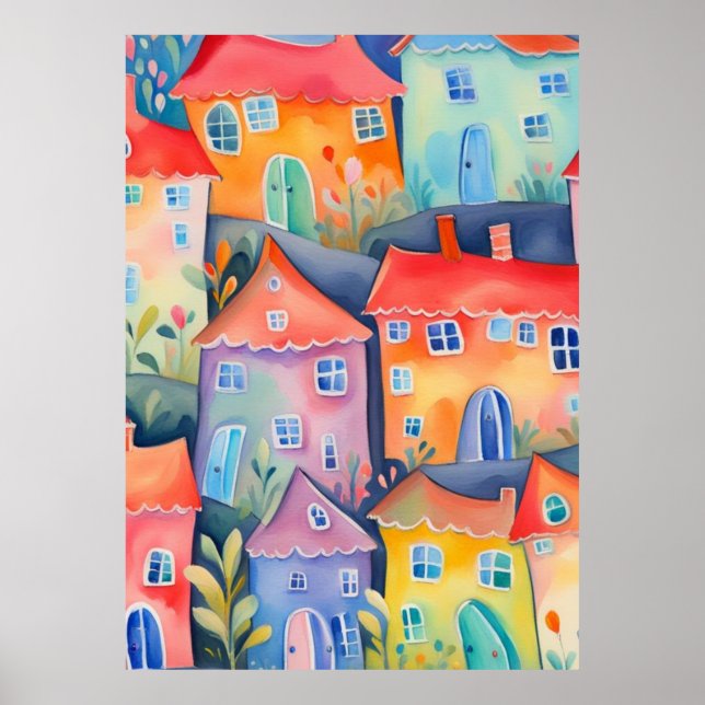 Pastellhus i mjuka färg, fredliga färg poster (Framsidan)