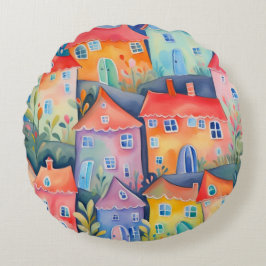 Pastellhus i mjuka färg, fredliga färg rund kudde