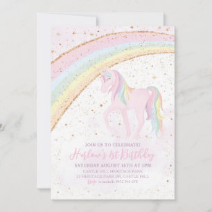 Pastellinbjudan till Rainbow Unicorn Birthday Girl Inbjudningar