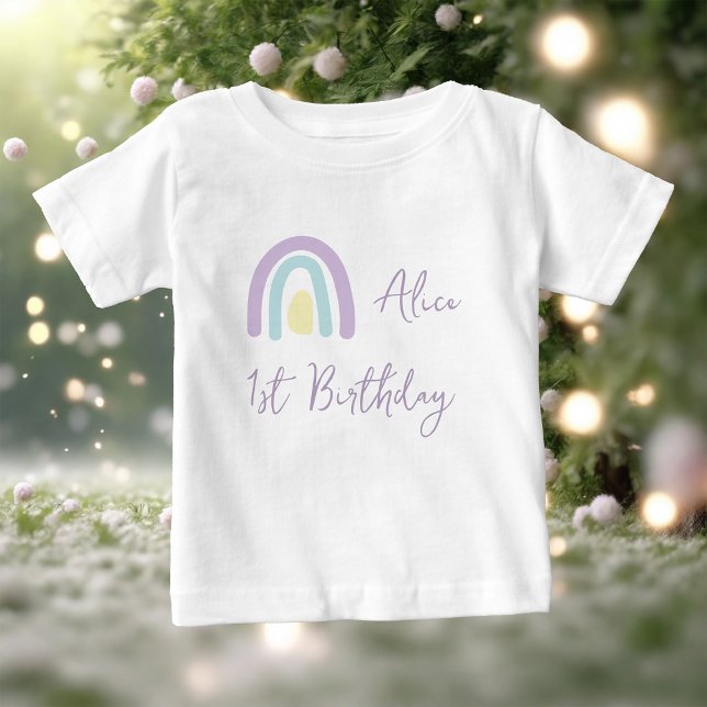 Pastellkalk gult regnbåge 1:a födelsedag party t shirt (Skapare uppladdad)