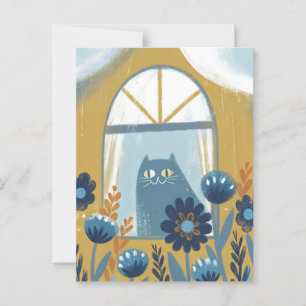 Pastellkatt modern folkkonst vykort
