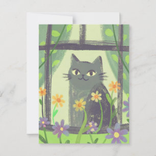 Pastellkatt och blommor modern folkkonst vykort