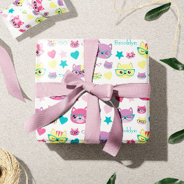 Pastellkatter av coola med glasögon Mönster Presentpapper