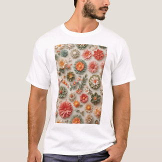 Pastellkläder: Handdesignad 3D-Blommigt, platta Lj T Shirt