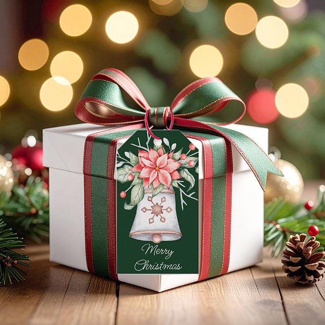 Pastellklockor med poinsettia presentetikett (Skapare uppladdad)