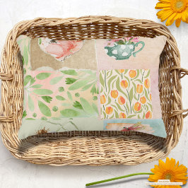 Pastellkollage bakgrund Botaniskt konst Naturlig Prydnadskudde