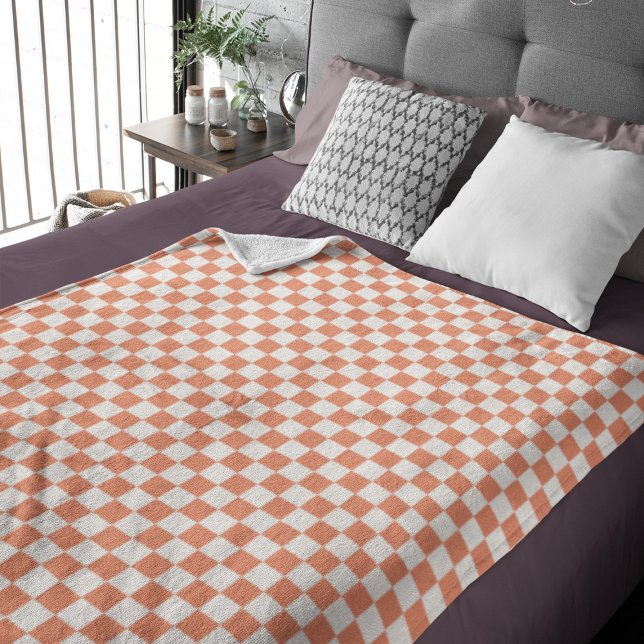 Pastellkontrollen Retro Orange Mönster Fleecefilt (Retro Orange Pastel Check Pattern Fleece Blanket
)
