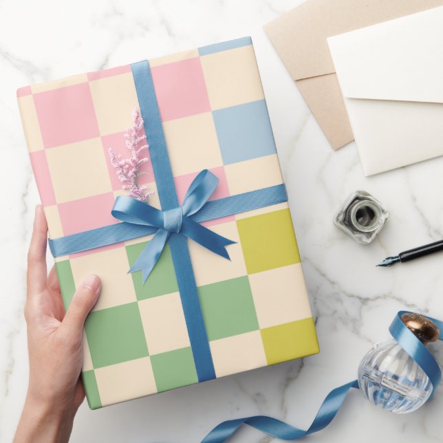 Pastellkontrollerad Kontrollera Mönster Rosa Blue  Presentpapper (Gåvor)
