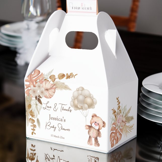 Pastellkräm brun boho, torkade blommor, babydusch presentaskar (Pastel cream brown boho dried flowers baby shower favor boxes)