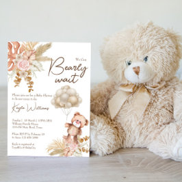 Pastellkräm - bruna torkade blommor boho-nalle inbjudningar