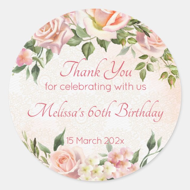 Pastellkräm  rosa ros personlig runt klistermärke (Framsida)