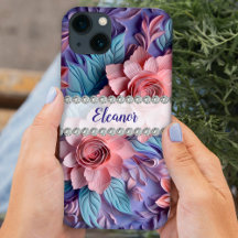 Pastellkrita 3D-blommor arrangemanga, diamant ram