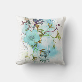 Pastellkrita, Blommigt med blå vattenfärg Kudde
