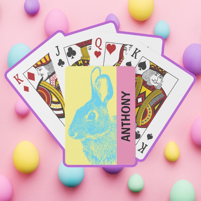 Pastellkrita för blå Påskhare Casinokort (Easter basket filler present Bunny Rabbit Customizable Playing Cards, Retro Style in Pastel Colors.)