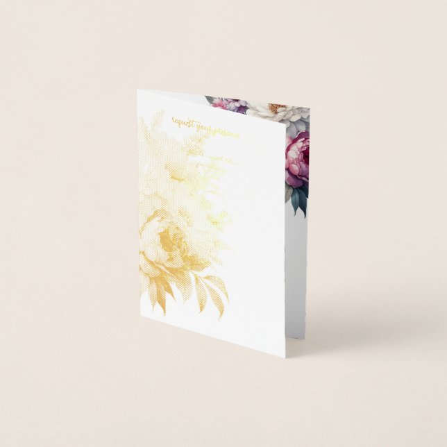 Pastellkrita för bröllopsinbjudningsvektor blommig folierat kort (Framsida)