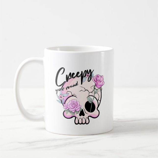Pastellkrita för Creepy Year Round Skull-Flora Kaffemugg (Vänster)