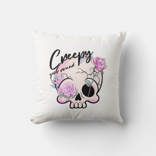 Pastellkrita för Creepy Year Round Skull-Flora Kudde (Framsida)
