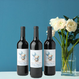 Pastellkrita för nalle och blått bubbla Pojke Vinflaska Etikett