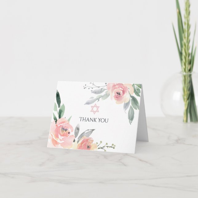 Pastellkrita för  Rosa Blommigt Bat mitzvah Tack Kort (Framsida)