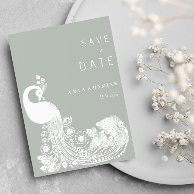 Pastellkrita för vitt royal chic för påfyllnad Spa Inbjudningar (Pastel mint white royal peacock chic Save the Date)