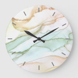 Pastellkrita, Grönt Beige Apricot Abstrakt Large C Stor Klocka