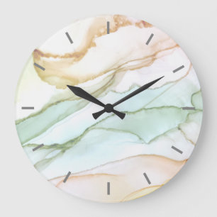 Pastellkrita, Grönt Beige Apricot Abstrakt Large C Stor Klocka