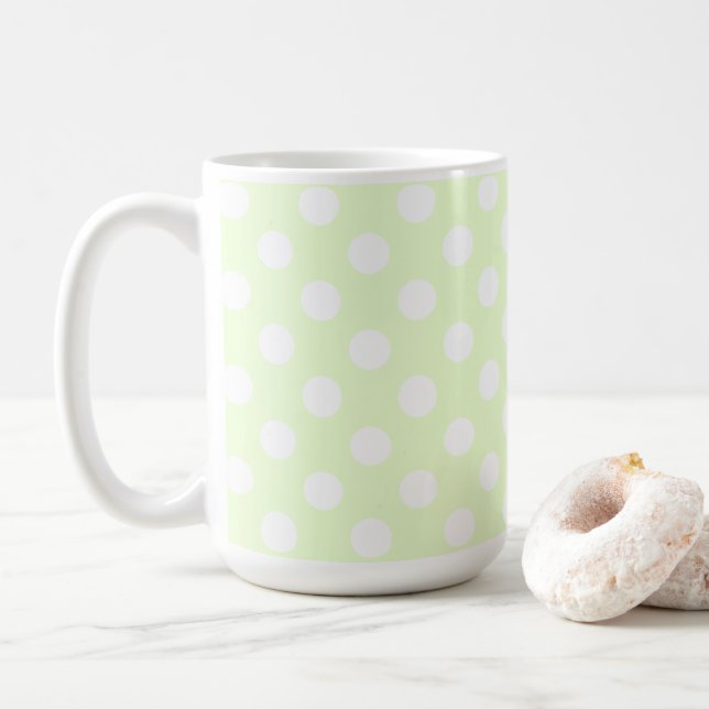 Pastellkrita, Ljust grönt och stora vita Polka dot Kaffemugg (Med munk)