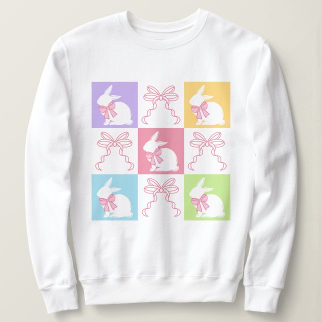 Pastellkrita med bakåtmarkerad Påskhare med rader T Shirt (Design framsida)