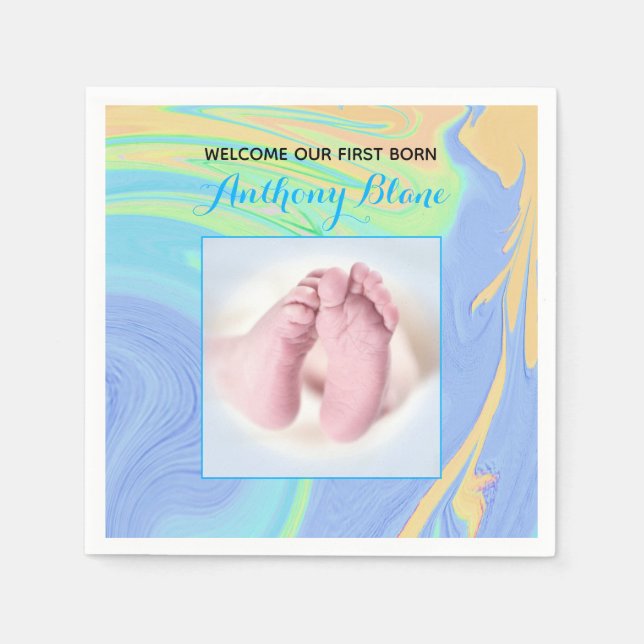 Pastellkrita och blå "Sip and See" med foto Pappersservett (Framsidan)